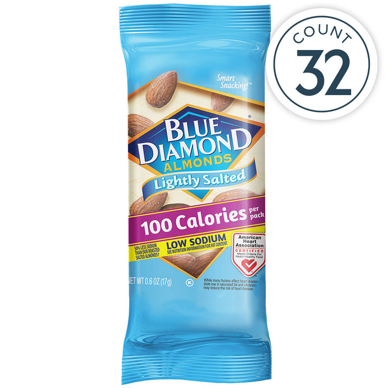  32 Count, 100 Calorie On-The-Go Bags, Lightly Salted Low Sodium Almonds Individual Packet