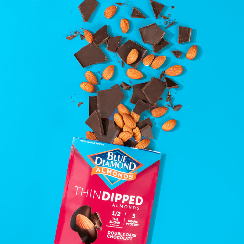 Thin Dipped Double Dark Chocolate Almonds, Case of 8
