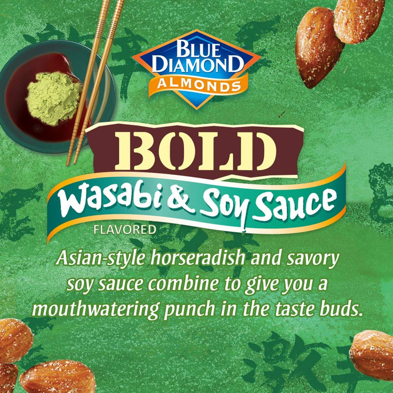 BOLD Wasabi & Soy Sauce Almonds, 6oz Cans, Case of 12