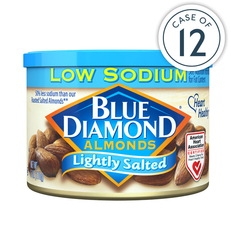  6oz cans of Lightly Salted Low Sodium Almonds in a case of 12