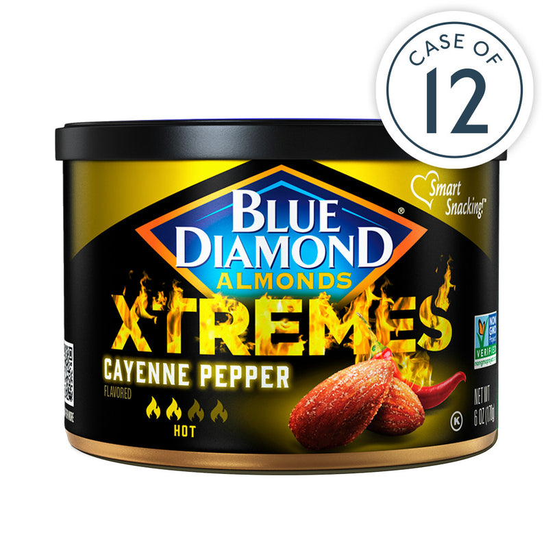 XTREMES Cayenne Pepper Flavored Snack Almonds, 6oz Cans, Case of 12